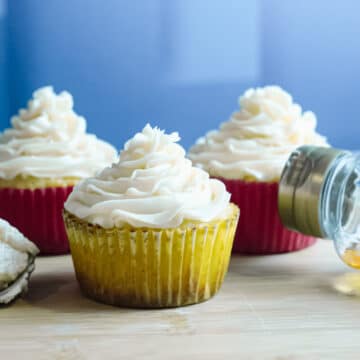 cupcakes topped with honey buttercream
